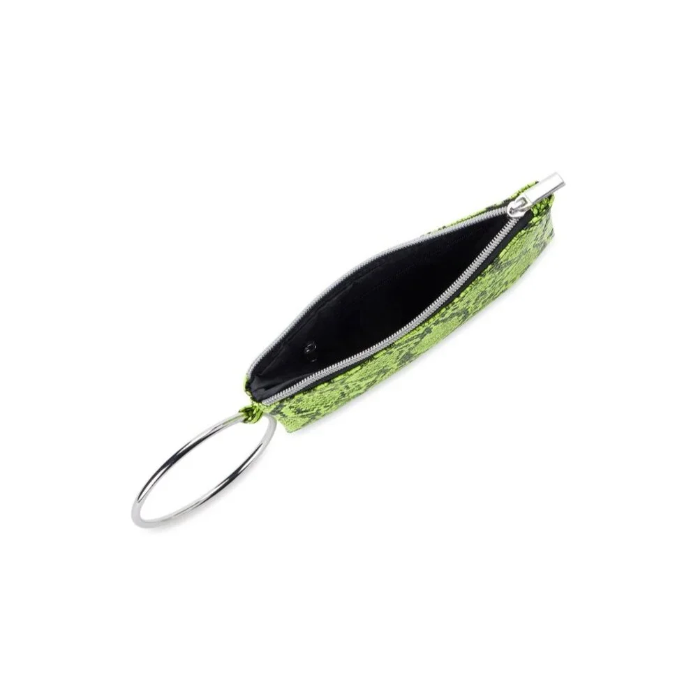 No Boundaries Faux‎ Sleek Leather Neon Green Wristlet Wallet Sleek Snakeskin NWT